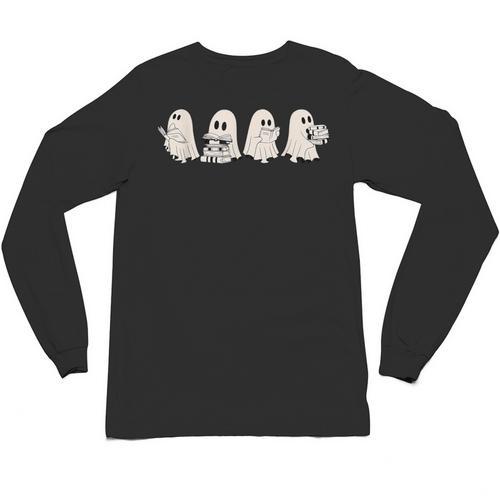 Ghost Book Reading Halloween Books Lover Teacher Kids Unisex Long Sleeve T-Shirt - Bookorys CA
