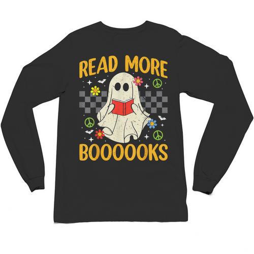Ghost Reading Books Teacher Student Halloween Read More Book Unisex Long Sleeve T-Shirt - Bookorys