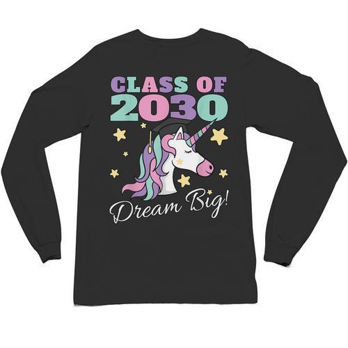 Girls Class Of 2030 Magical Unicorn Graduation Cap Unisex Long Sleeve T-Shirt - Best Gift Smart