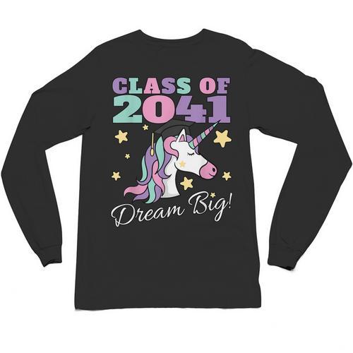Girls Class Of 2041 Magical Unicorn Graduation Cap Unisex Long Sleeve T-Shirt - Best Gift Smart