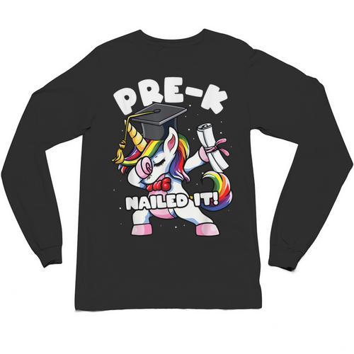 Girls Dabbing Unicorn Pre-K PreSchool Nailed It Graduation Unisex Long Sleeve T-Shirt - Best Gift Smart