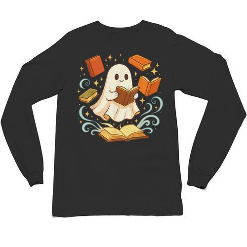 Halloween Cute Ghost Shirt Reading Books Ghost Unisex Long Sleeve T-Shirt - Bookorys DE