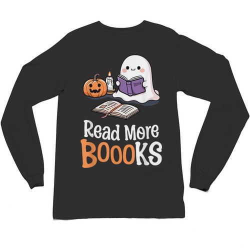 Halloween Teacher Women Cute Reading Ghost Read More Books Unisex Long Sleeve T-Shirt - Bookorys