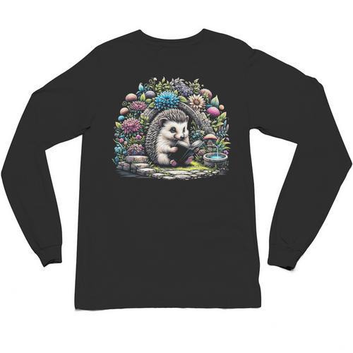 Hedgehog Reading Book Lake Scenery Reading Unisex Long Sleeve T-Shirt - Bookorys