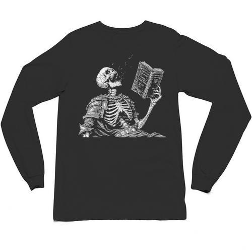 Hilarious Skeleton Holding a Book And Laughing Gothic Unisex Long Sleeve T-Shirt - Bookorys AU