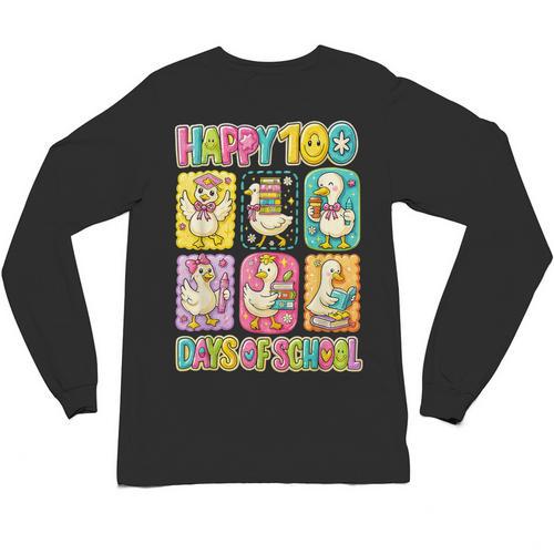 HUGvyn Happy 100 Days Of School Teacher Goose Preppy Books Unisex Long Sleeve T-Shirt - Bookorys