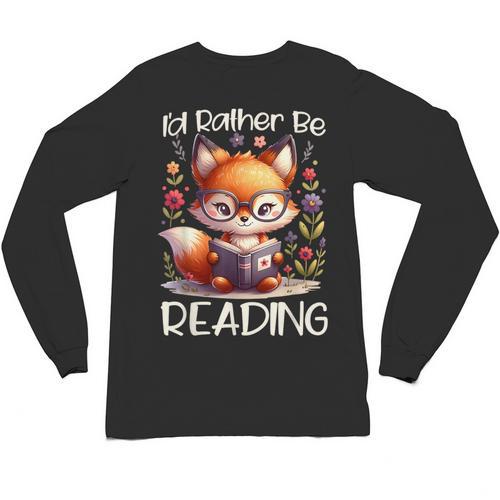 I'd Rather Be Reading Cute Fox Book Lover Reader Bookworm Unisex Long Sleeve T-Shirt - Bookorys AU
