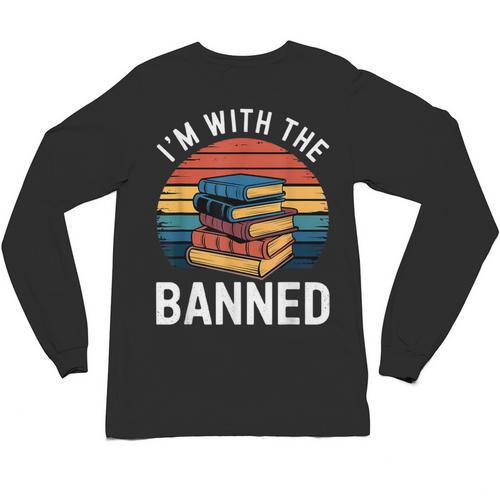 I'm With The Banned Stack Of Books Vintage Sunset Retro Unisex Long Sleeve T-Shirt - Bookorys CA