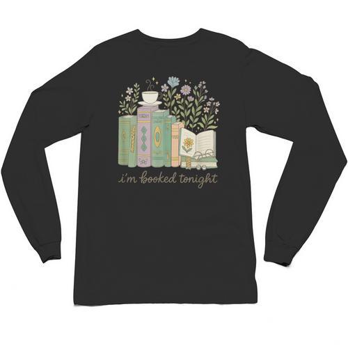I'm Booked Tonight Cozy Floral Book Lover Graphic Unisex Long Sleeve T-Shirt - Bookorys
