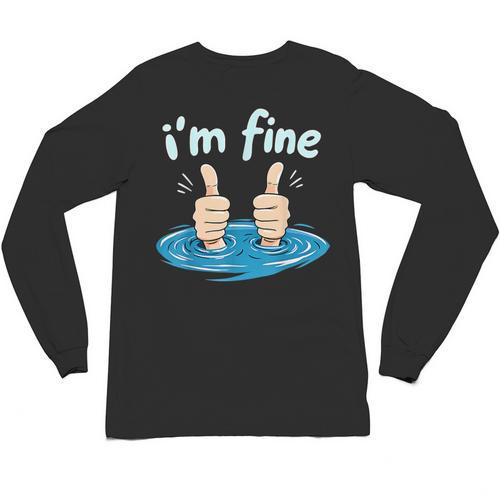 I'm Fine Drowning Thumbs Up Introvert Meme Humor Unisex Long Sleeve T-Shirt - Raresse