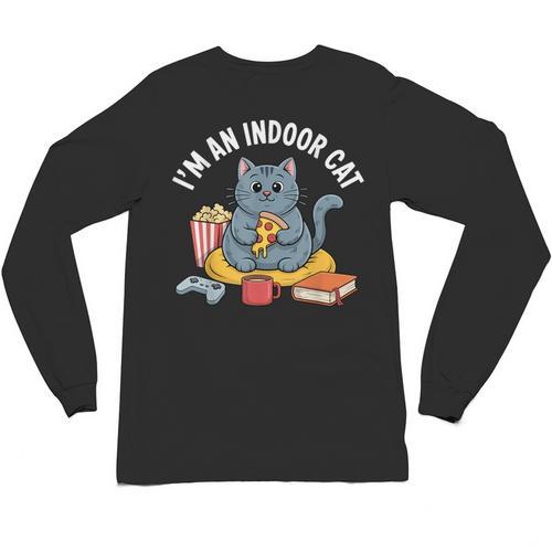 I'm An Indoor Cat Introvert Pizza Popcorn Book Gamer Cat Unisex Long Sleeve T-Shirt - Bookorys AU