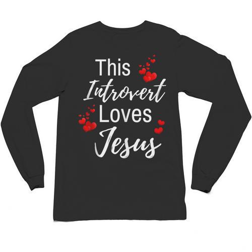 This Introvert Loves Jesus Religious Red Hearts Graphic Unisex Long Sleeve T-Shirt - Raresse