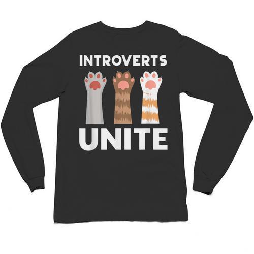 Introvert Unite Kitty Paws Raise Introverted Gathering Unisex Long Sleeve T-Shirt - Raresse