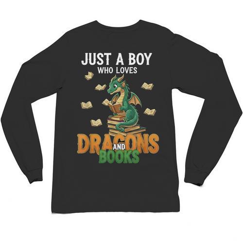 Just a Boy Who Loves Dragons And Books Reading Dragon Unisex Long Sleeve T-Shirt - Bookorys AU