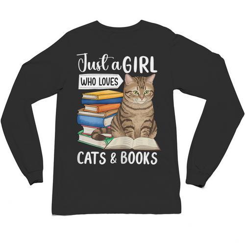 Just a Girl Who Loves Cats And Books Unisex Long Sleeve T-Shirt - Bookorys