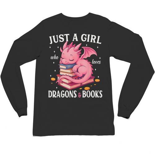 Just A Girl Who Loves Dragons And Books Dragon Reading Lover Unisex Long Sleeve T-Shirt - Bookorys