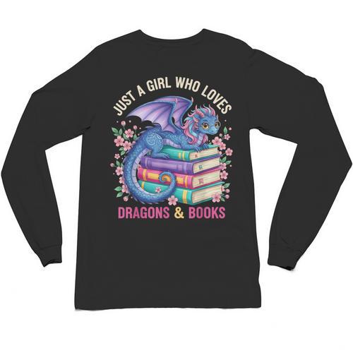Just a Girl Who Loves Dragons And Books Dragon Reading Unisex Long Sleeve T-Shirt - Bookorys