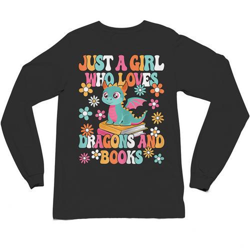 Just A Girl Who Loves Dragons And Books Reading Bookworm Unisex Long Sleeve T-Shirt - Bookorys DE