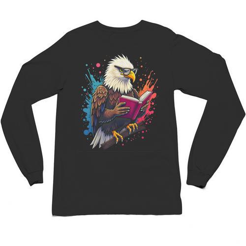 Kawaii Eagle Reads Book Reading Library Book Bookworm Unisex Long Sleeve T-Shirt - Bookorys UK