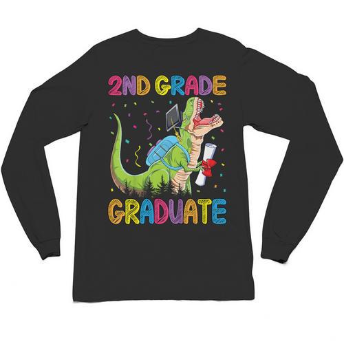Kids 2nd Grade Graduate Dinosaur Trex 2nd Grade Graduation Unisex Long Sleeve T-Shirt - Best Gift Smart