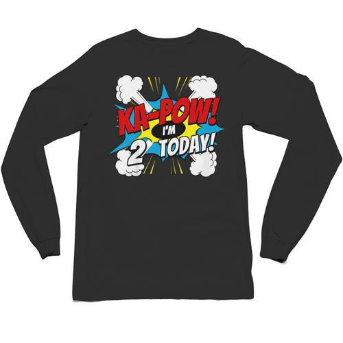 Kids Ka-Pow 2 Years Old Kids 2nd Birthday Comic Book Super Hero Unisex Long Sleeve T-Shirt - Bookorys DE