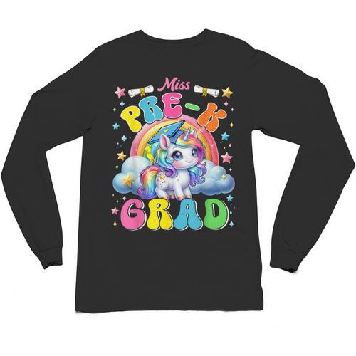 Kids Miss Pre-K Grad Graduation Cute Unicorn Rainbow Girls Unisex Long Sleeve T-Shirt - Best Gift Smart