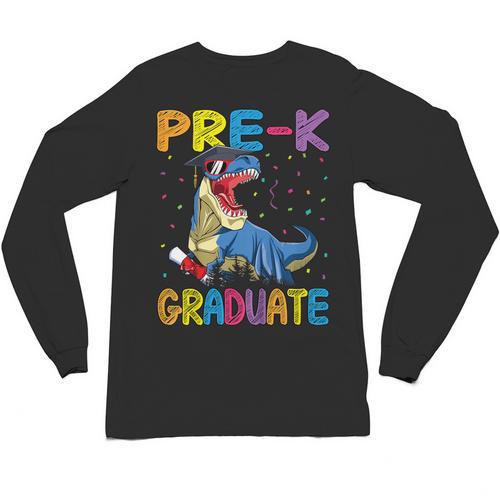 Kids Pre-K Graduate Dinosaur T-Rex Pre Kindergarten Graduation Unisex Long Sleeve T-Shirt - Best Gift Smart