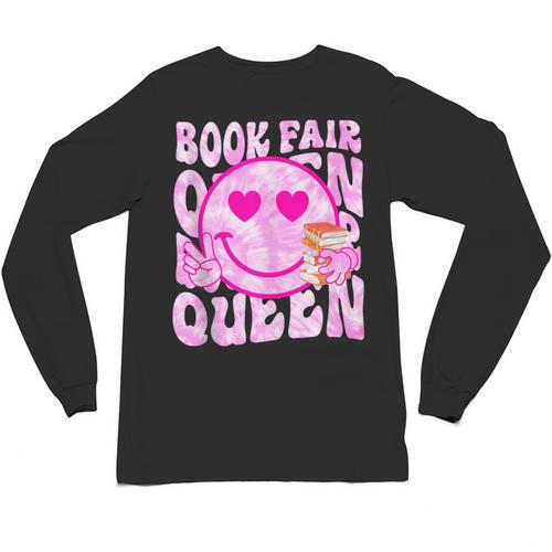 Library Book Fair Queen Vibe Groovy Tie Dye School Reading Unisex Long Sleeve T-Shirt - Bookorys