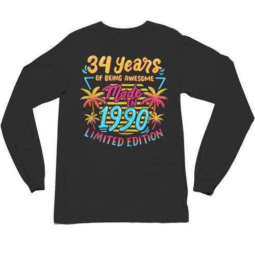 Made In 1990 Limited Edition 90s Nostalgia 34th Birthday Unisex Long Sleeve T-Shirt - Figerry