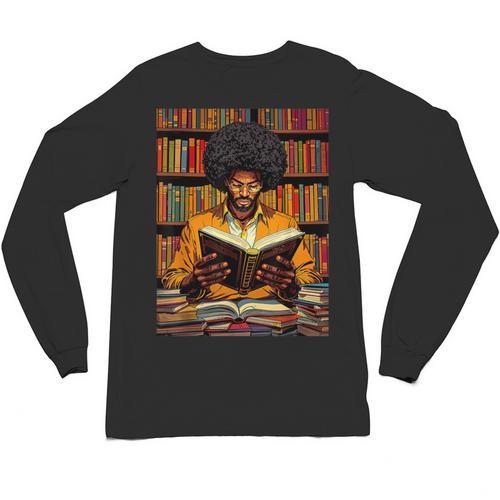 Man Reading Book Black History Month Book Lover Afro Unisex Long Sleeve T-Shirt - Bookorys