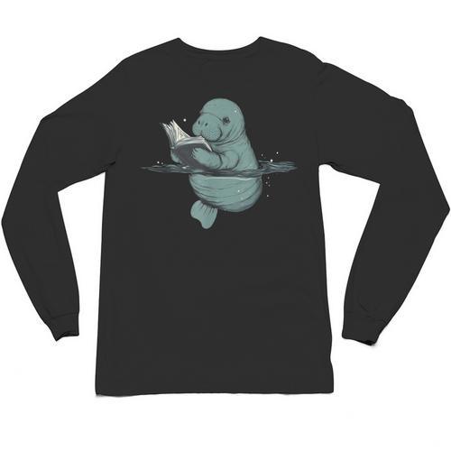 Manatee Reading Book Bookworm Manatees Ocean Animal Lover Unisex Long Sleeve T-Shirt - Bookorys