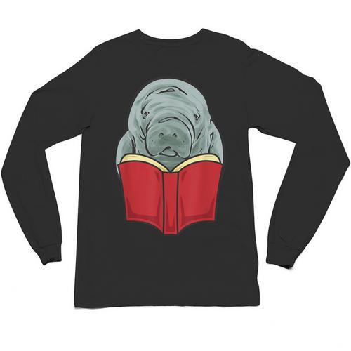 Manatee Reading Books Sea Animal Manatee Unisex Long Sleeve T-Shirt - Bookorys