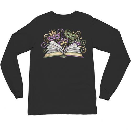 Mardi Gras Book Librarian Author Purple Beads Unisex Long Sleeve T-Shirt - Bookorys UK