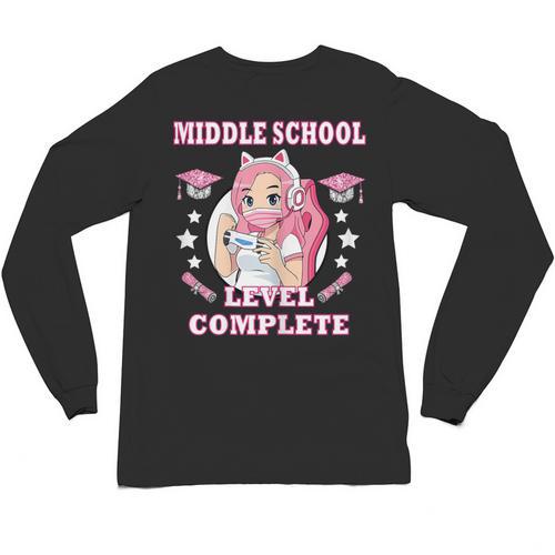 Middle School Level Complete Gaming Graduation Anime Girl Unisex Long Sleeve T-Shirt - Best Gift Smart