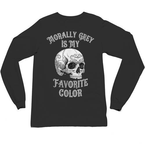 Morally Grey Is My Favorite Color Bookish Skull Unisex Long Sleeve T-Shirt - Bookorys CA