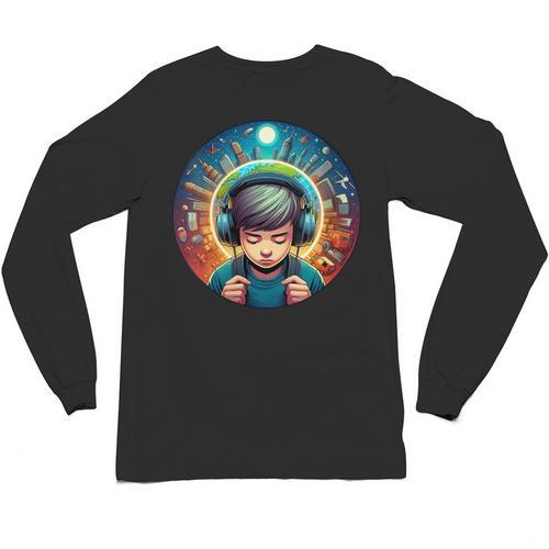 Music Enthusiast Under Starry Skies World Introvert Boy Unisex Long Sleeve T-Shirt - Raresse