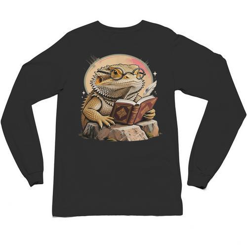 Nerdy Bearded Dragon Glasses Book Reading Unisex Long Sleeve T-Shirt - Bookorys UK