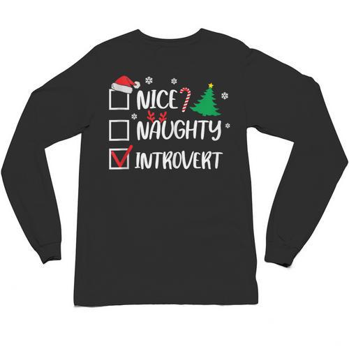 Nice Naughty Introvert Christmas List Santa Unisex Long Sleeve T-Shirt - Raresse