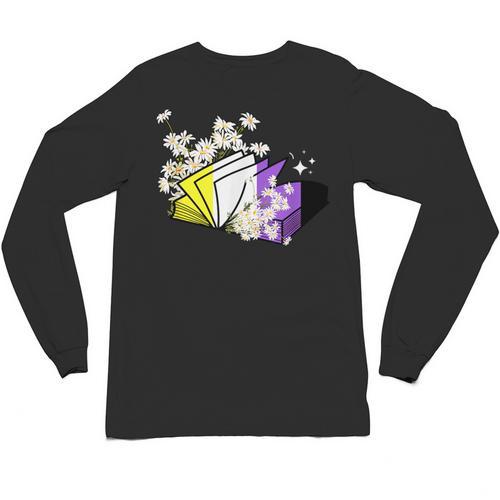 Non-Binary Book Lover Nonbinary Daisy LGBT Reading Pride Unisex Long Sleeve T-Shirt - Bookorys CA