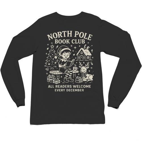 North Pole Book Club Christmas Elf Bookish Retro Graphic Unisex Long Sleeve T-Shirt - Bookorys