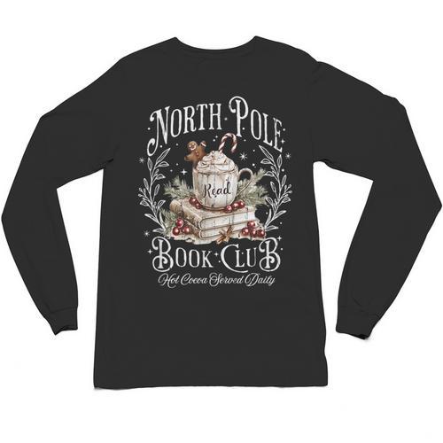 North Pole Book Club Hot Cocoa Served Daily Unisex Long Sleeve T-Shirt - Bookorys