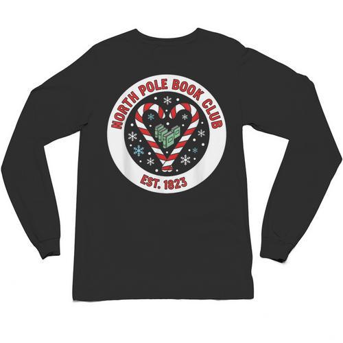 North Pole Book Club Shirt Candy Cane Christmas Unisex Long Sleeve T-Shirt - Bookorys AU