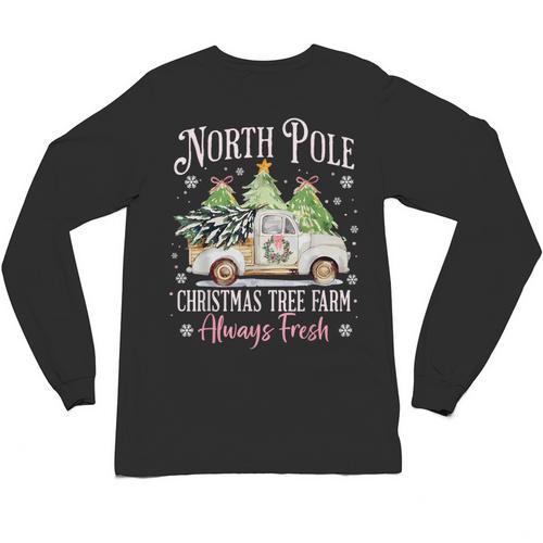 North Pole Tree Farm Merry Christmas Holiday Scene Nostalgia Unisex Long Sleeve T-Shirt - Figerry