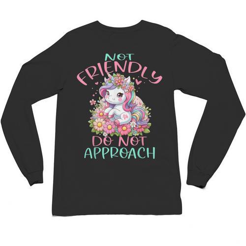 Not Friendly Do Not Approach Women & Girls Unicorn Cute Introvert & Humor Lovers For Women V-Neck Classic Fit Modern Short Sleeve Unisex Long Sleeve T-Shirt - Raresse