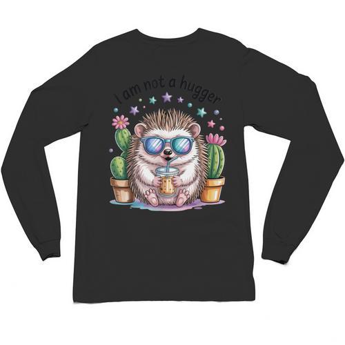 I Am Not a Hugger Introvert Hedgehog With Cactus Unisex Long Sleeve T-Shirt - Raresse