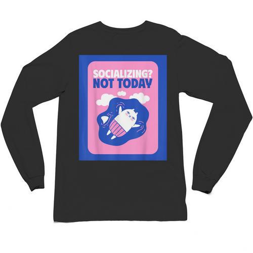 Not Today Cool Fun Cute Introvert Cat Character Unisex Long Sleeve T-Shirt - Raresse