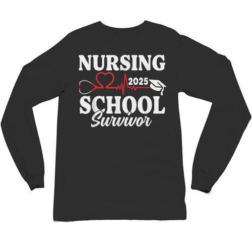 Nursing School Survivor 2025 RN ER Graduation Nurse Grad Unisex Long Sleeve T-Shirt - Best Gift Smart