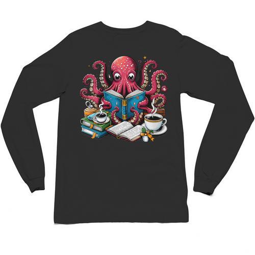Octopus Reading Book Coffee Lover Bookaholic Bookworm Reader Unisex Long Sleeve T-Shirt - Bookorys