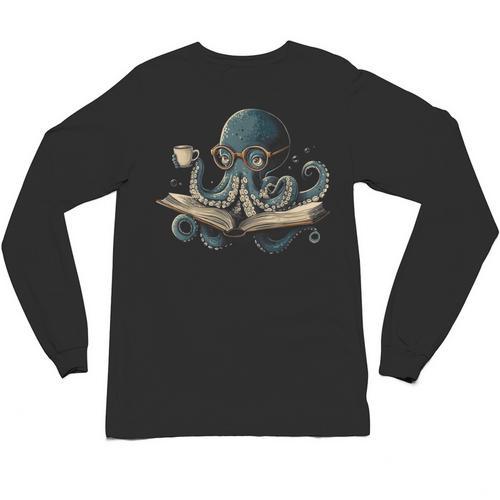 Octopus Reading Book Coffee Book Lover Bookworm Nerd Unisex Long Sleeve T-Shirt - Bookorys