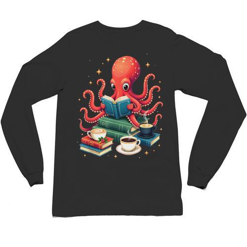 Octopus Reading Books Tea Coffee Unisex Long Sleeve T-Shirt - Bookorys UK